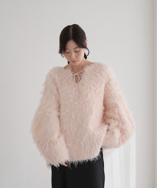 raffime　前後２WAYフロントリボンシャギーニット 前後2WAYフロントリボンシャギーニット（ニット/セーター）｜raffime