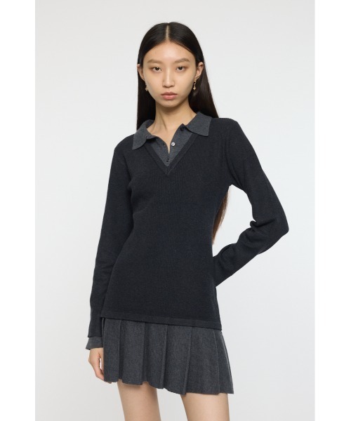 MOUSSY(マウジー)の「【26年SS新作】LAYERED KNIT ミニドレス(ワンピース・レディース・ブラック/チャコールグレー/ブルー・1/2)」の4枚目の写真