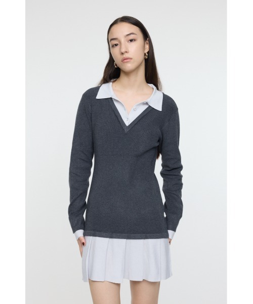 MOUSSY(マウジー)の「【26年SS新作】LAYERED KNIT ミニドレス(ワンピース・レディース・ブラック/チャコールグレー/ブルー・1/2)」の16枚目の写真
