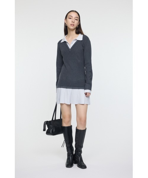 【MOUSSY】LAYERED KNIT ミニドレス　ブラック 長袖 LAYERED KNIT ミニドレス（ワンピース）｜MOUSSY（マウジー）の