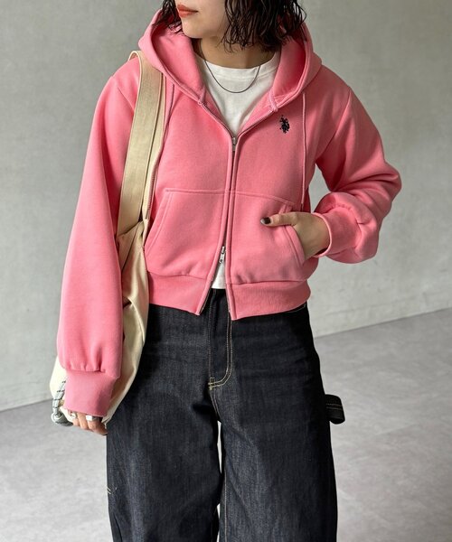 U.S. POLO ASSN.（ユーエスポロアッスン）の「裏起毛短丈パーカー（パーカー・レディース・グレー系その他/ピンク/ネイビー・FREE）」の3枚目の写真