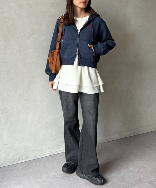 U.S. POLO ASSN.（ユーエスポロアッスン）の「裏起毛短丈パーカー（パーカー・レディース・グレー系その他/ピンク/ネイビー・FREE）」の9枚目の写真