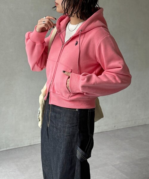 U.S. POLO ASSN.（ユーエスポロアッスン）の「裏起毛短丈パーカー（パーカー・レディース・グレー系その他/ピンク/ネイビー・FREE）」の12枚目の写真
