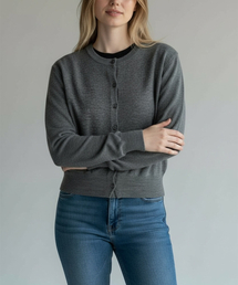 BORN SLIPPY（ボーンスリッピー）の「Soft Round Neck Knit Cardigan (Gray)（カーディガン/ボレロ）」