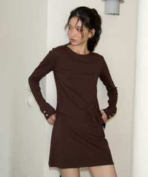 Back Point Belted Mini Dress_ Brown