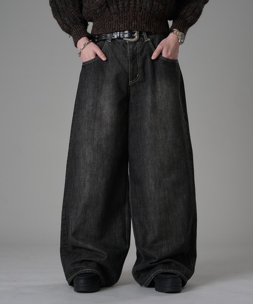 WISH FOR EVER（ウィッシュフォーエバー）の「【 2color / 3size 】SPECIAL SLAB DENIM WIDE CURVE DENIM（デニムパンツ・メンズ・ブラック/インディゴブルー・LARGE/MEDIUM/SMALL）」の2枚目の写真