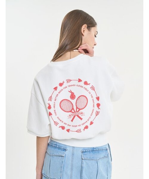 CLEVER FIELD(クレバーフィールド)の「ピケショートスリーブラウングラフィックTシャツ (オフホワイト)(Tシャツ/カットソー・レディース・その他・MEDIUM/SMALL)」の2枚目の写真