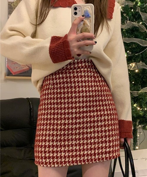 gossip!ロサンゼルス(ゴシップロサンゼルス)の「ハイウエスト 千鳥チェックミニスカート(スカート・レディース・レッド/ブラック・M/S)」の3枚目の写真