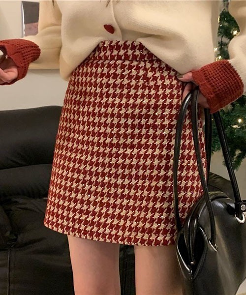 gossip!ロサンゼルス(ゴシップロサンゼルス)の「ハイウエスト 千鳥チェックミニスカート(スカート・レディース・レッド/ブラック・M/S)」の4枚目の写真