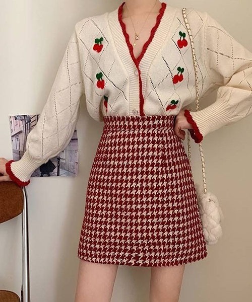 gossip!ロサンゼルス(ゴシップロサンゼルス)の「ハイウエスト 千鳥チェックミニスカート(スカート・レディース・レッド/ブラック・M/S)」の12枚目の写真