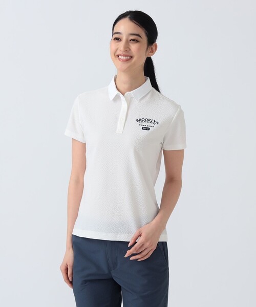 BEAMS GOLF(ビームスゴルフ)の「PURPLE LABEL / BROOKLYN サッカー ポロシャツ(ポロシャツ・レディース・ホワイト/サックスブルー・LARGE/MEDIUM/SMALL)」の5枚目の写真