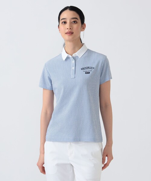 BEAMS GOLF(ビームスゴルフ)の「PURPLE LABEL / BROOKLYN サッカー ポロシャツ(ポロシャツ・レディース・ホワイト/サックスブルー・LARGE/MEDIUM/SMALL)」の8枚目の写真