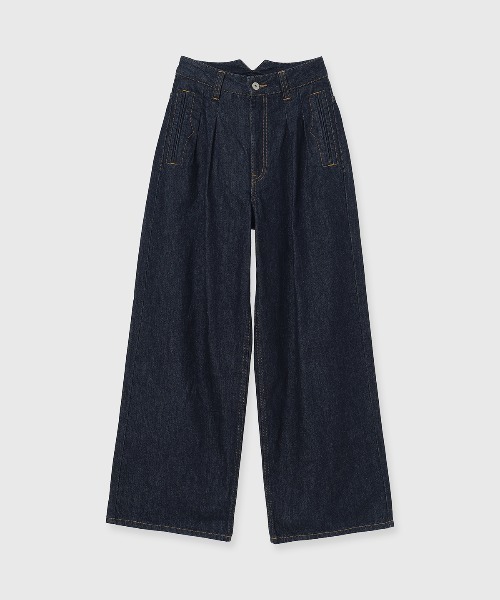 CREDONA（クレドナ）の「TWO TUCK BUGGY DENIM/トゥータックバギーデニム（デニムパンツ・レディース・インディゴブルー・1/2）」の9枚目の写真