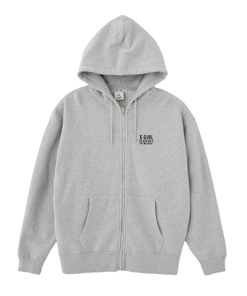 X-girl(エックスガール)の「CIRCLE MESSAGE AND FACE ZIP UP SWEAT HOODIE(パーカー・レディース・アッシュ/ブラック/オリーブ・S/M)」の6枚目の写真