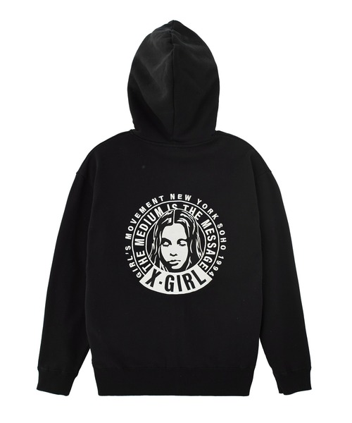 X-girl(エックスガール)の「CIRCLE MESSAGE AND FACE ZIP UP SWEAT HOODIE(パーカー・レディース・アッシュ/ブラック/オリーブ・S/M)」の7枚目の写真