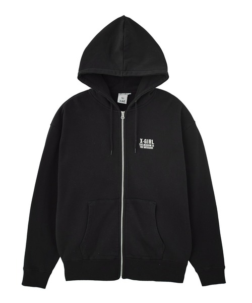 X-girl(エックスガール)の「CIRCLE MESSAGE AND FACE ZIP UP SWEAT HOODIE(パーカー・レディース・アッシュ/ブラック/オリーブ・S/M)」の8枚目の写真