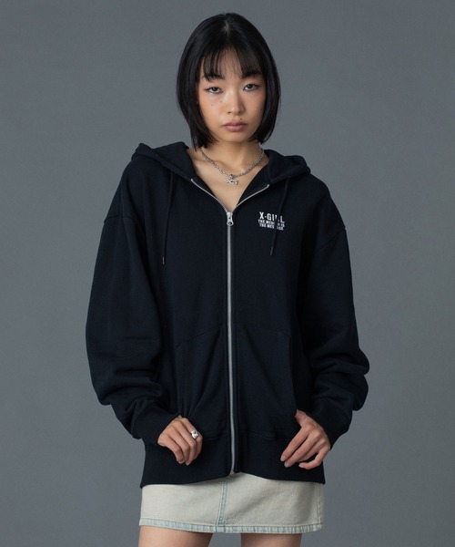 X-girl(エックスガール)の「CIRCLE MESSAGE AND FACE ZIP UP SWEAT HOODIE(パーカー・レディース・アッシュ/ブラック/オリーブ・S/M)」の21枚目の写真