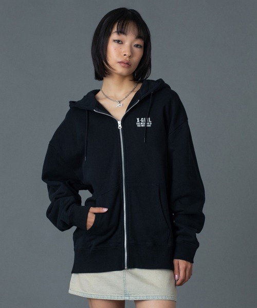 X-girl(エックスガール)の「CIRCLE MESSAGE AND FACE ZIP UP SWEAT HOODIE(パーカー・レディース・アッシュ/ブラック/オリーブ・S/M)」の22枚目の写真