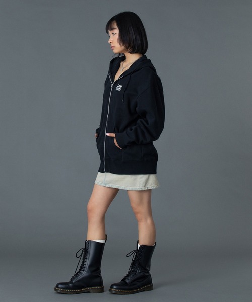 R♡　レディース　BLK XS CIRCLE MESSAGE AND FACE ZIP UP SWEAT HOODIE（パーカー）｜X-girl