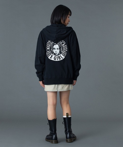 CIRCLE MESSAGE AND FACE ZIP UP SWEAT HOODIE（パーカー）｜X-girl