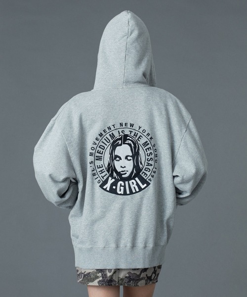 CIRCLE MESSAGE AND FACE ZIP UP SWEAT HOODIE（パーカー）｜X-girl