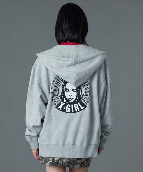 CIRCLE MESSAGE AND FACE ZIP UP SWEAT HOODIE（パーカー）｜X-girl