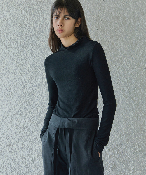 Folding Wide Pants with Belt / Black