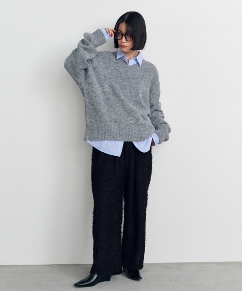 Shelly island（シェリーアイランド）の「オーバーサイズVネックニット（ニット/セーター・レディース・グレー/ホワイト/ピンク・FREE）」の19枚目の写真