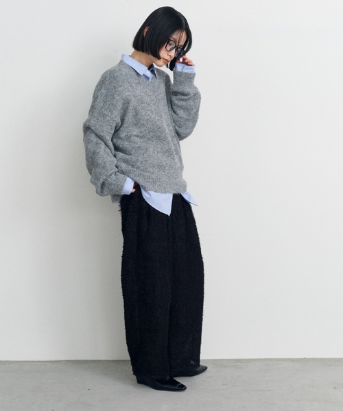 Shelly island（シェリーアイランド）の「オーバーサイズVネックニット（ニット/セーター・レディース・グレー/ホワイト/ピンク・FREE）」の21枚目の写真