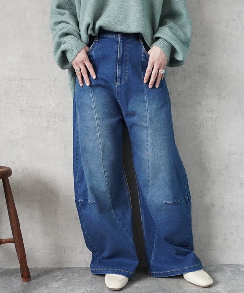 SELECT LEVERY(セレクトリベリー)の「裏起毛デニムワイドカーブパンツ(デニムパンツ・レディース・ワンウォッシュ/ブラック/ネイビー・LARGE/X-LARGE/MEDIUM)」の3枚目の写真