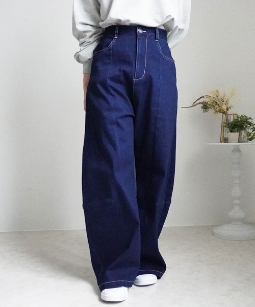 SELECT LEVERY(セレクトリベリー)の「裏起毛デニムワイドカーブパンツ(デニムパンツ・レディース・ワンウォッシュ/ブラック/ネイビー・LARGE/X-LARGE/MEDIUM)」の1枚目の写真