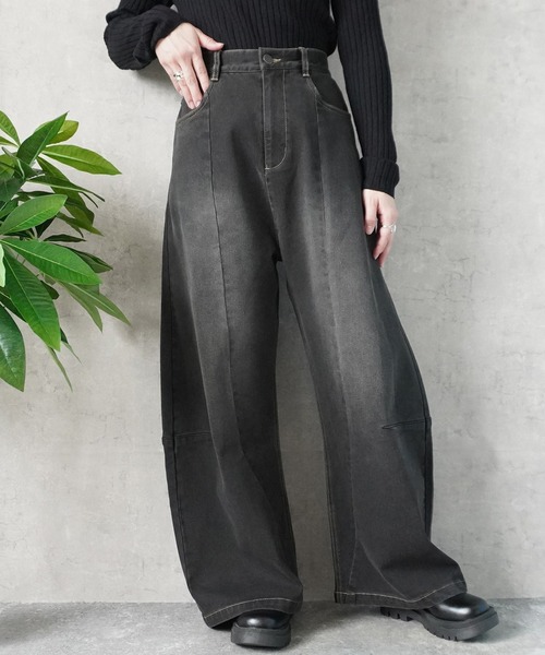 SELECT LEVERY(セレクトリベリー)の「裏起毛デニムワイドカーブパンツ(デニムパンツ・レディース・ワンウォッシュ/ブラック/ネイビー・LARGE/X-LARGE/MEDIUM)」の2枚目の写真