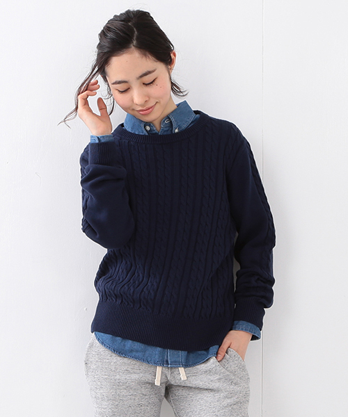 BEAMS BOY（ビームスボーイ）の「BEAMS BOY / 7ゲージ ケーブル クルー ロングスリーブ（ニット/セーター・レディース・ナチュラル/オレンジ/ブルー/ネイビー・ONE SIZE）」の2枚目の写真