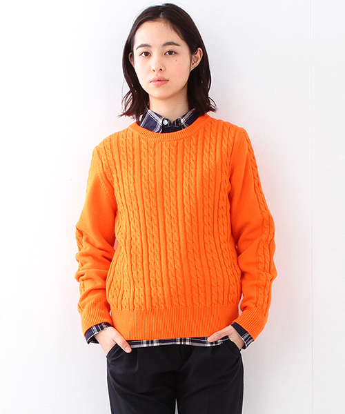 BEAMS BOY（ビームスボーイ）の「BEAMS BOY / 7ゲージ ケーブル クルー ロングスリーブ（ニット/セーター・レディース・ナチュラル/オレンジ/ブルー/ネイビー・ONE SIZE）」の4枚目の写真
