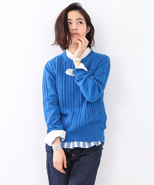 BEAMS BOY（ビームスボーイ）の「BEAMS BOY / 7ゲージ ケーブル クルー ロングスリーブ（ニット/セーター・レディース・ナチュラル/オレンジ/ブルー/ネイビー・ONE SIZE）」の3枚目の写真