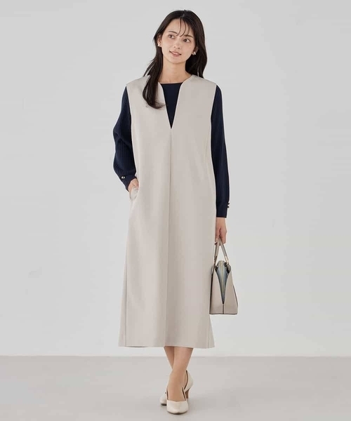 a.v.v(アーヴェヴェ)の「【洗える/ストレッチ】ダブルクロスジャンパードレス(ワンピース・レディース・ネイビー/グレー系その他/ブラック・38/36/40)」の3枚目の写真