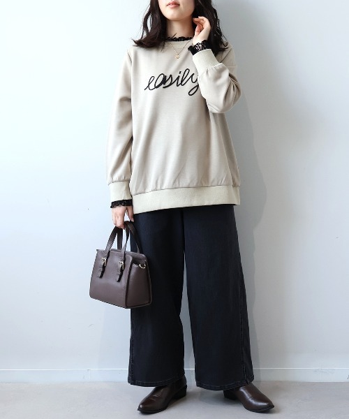 leswel(レスウェル)の「【L~5L 大きいサイズ】スリットヘム切替えワイドデニムパンツ(デニムパンツ・レディース・ブルー/グレー・5L/4L/3L/LL/L)」の3枚目の写真