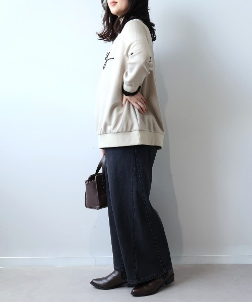 leswel(レスウェル)の「【L~5L 大きいサイズ】スリットヘム切替えワイドデニムパンツ(デニムパンツ・レディース・ブルー/グレー・5L/4L/3L/LL/L)」の4枚目の写真