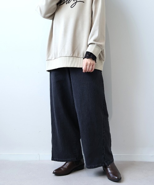 leswel(レスウェル)の「【L~5L 大きいサイズ】スリットヘム切替えワイドデニムパンツ(デニムパンツ・レディース・ブルー/グレー・5L/4L/3L/LL/L)」の6枚目の写真