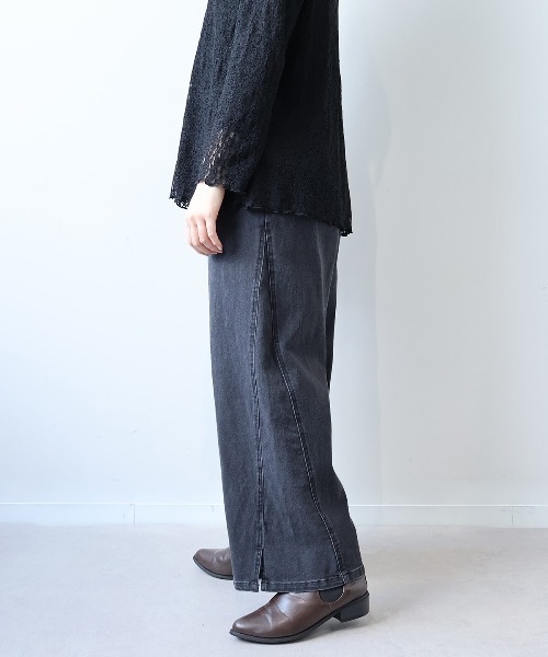 leswel(レスウェル)の「【L~5L 大きいサイズ】スリットヘム切替えワイドデニムパンツ(デニムパンツ・レディース・ブルー/グレー・5L/4L/3L/LL/L)」の8枚目の写真