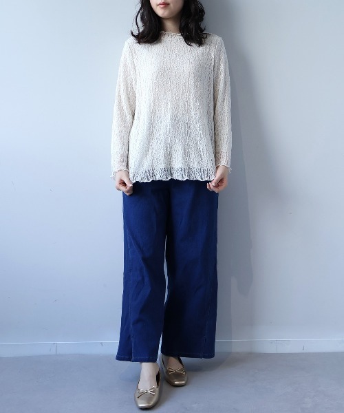 leswel(レスウェル)の「【L~5L 大きいサイズ】スリットヘム切替えワイドデニムパンツ(デニムパンツ・レディース・ブルー/グレー・5L/4L/3L/LL/L)」の9枚目の写真