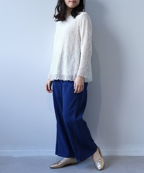 leswel(レスウェル)の「【L~5L 大きいサイズ】スリットヘム切替えワイドデニムパンツ(デニムパンツ・レディース・ブルー/グレー・5L/4L/3L/LL/L)」の10枚目の写真