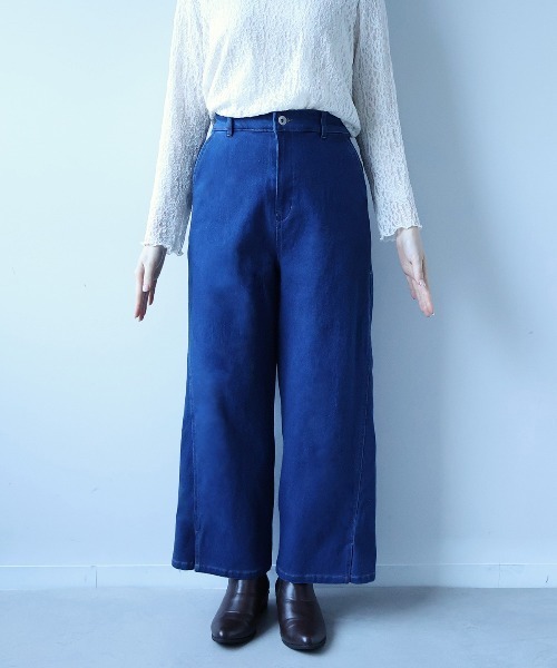 leswel(レスウェル)の「【L~5L 大きいサイズ】スリットヘム切替えワイドデニムパンツ(デニムパンツ・レディース・ブルー/グレー・5L/4L/3L/LL/L)」の12枚目の写真