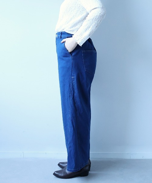 leswel(レスウェル)の「【L~5L 大きいサイズ】スリットヘム切替えワイドデニムパンツ(デニムパンツ・レディース・ブルー/グレー・5L/4L/3L/LL/L)」の13枚目の写真