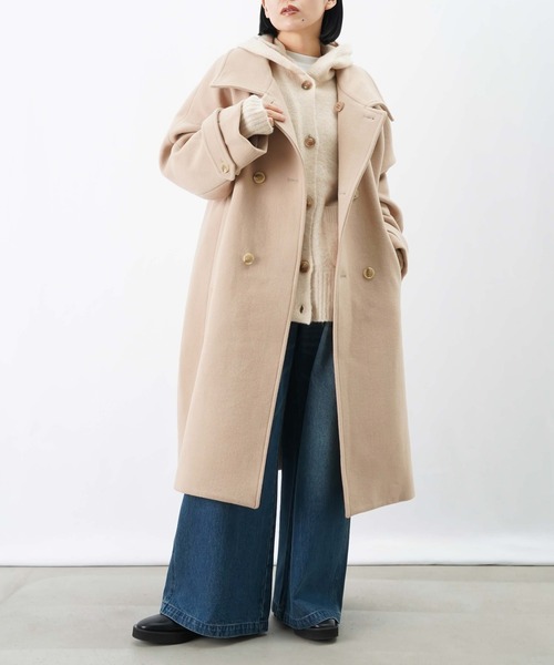 LUCA/LADY LUCK LUCA（ルカ/レディラックルカ）の「LC/LLL ハイネックロングウールコート/ダブルステンカラーコート（ステンカラーコート・レディース・ベージュ/ブラック・FREE）」の3枚目の写真
