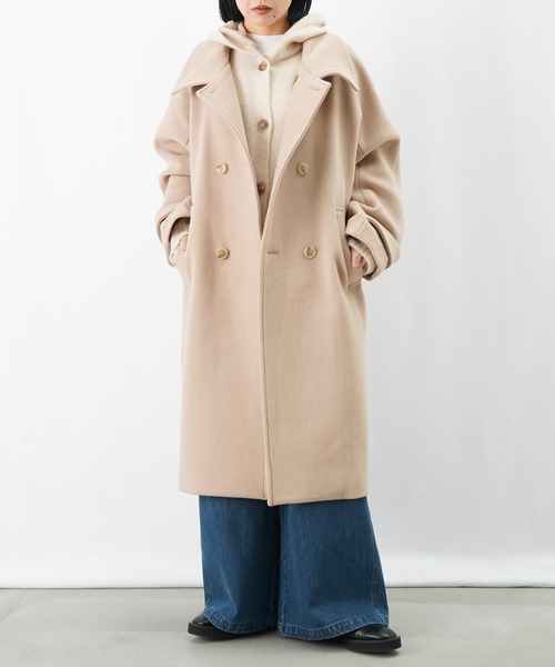 LUCA/LADY LUCK LUCA（ルカ/レディラックルカ）の「LC/LLL ハイネックロングウールコート/ダブルステンカラーコート（ステンカラーコート・レディース・ベージュ/ブラック・FREE）」の5枚目の写真