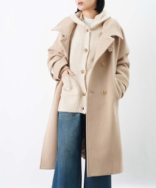 LUCA/LADY LUCK LUCA（ルカ/レディラックルカ）の「LC/LLL ハイネックロングウールコート/ダブルステンカラーコート（ステンカラーコート・レディース・ベージュ/ブラック・FREE）」の8枚目の写真