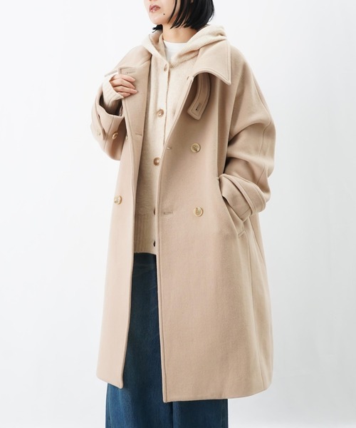 LUCA/LADY LUCK LUCA（ルカ/レディラックルカ）の「LC/LLL ハイネックロングウールコート/ダブルステンカラーコート（ステンカラーコート・レディース・ベージュ/ブラック・FREE）」の4枚目の写真