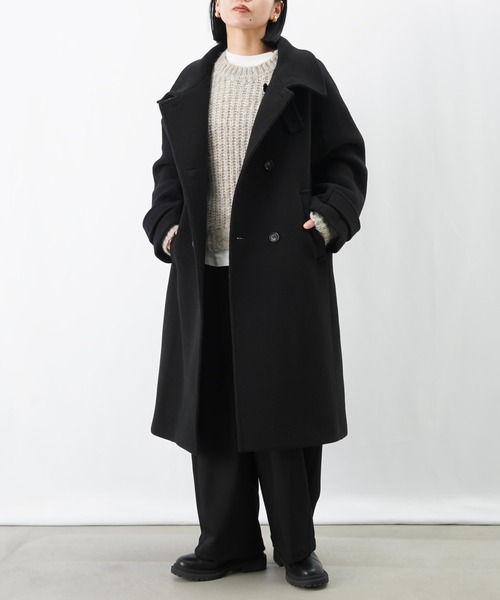 セール】LC/LLL ハイネックロングウールコート/ダブルステンカラー