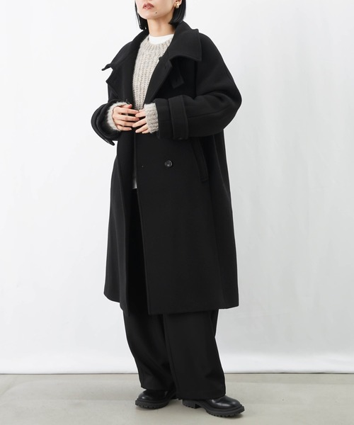 セール】LC/LLL ハイネックロングウールコート/ダブルステンカラー